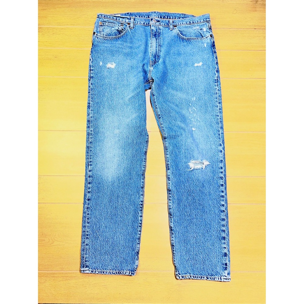 Levi Strauss premium Big E 505 Regular Jeans Mens W38 L30 Blue Distressed Denim